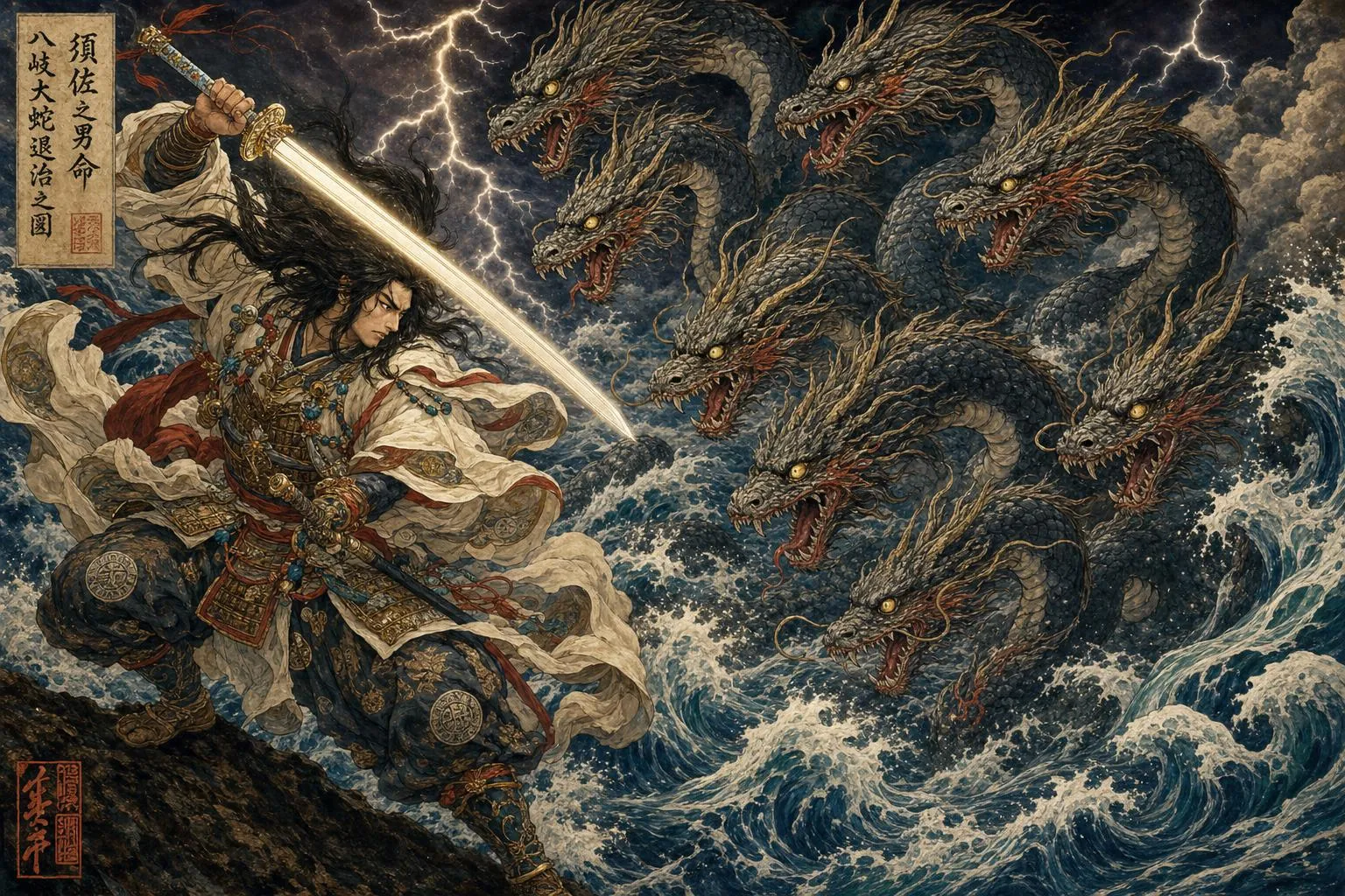 须佐之男斩杀八岐大蛇的史诗场景