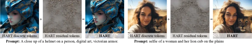 HART combines discrete structure tokens with continuous residual tokens